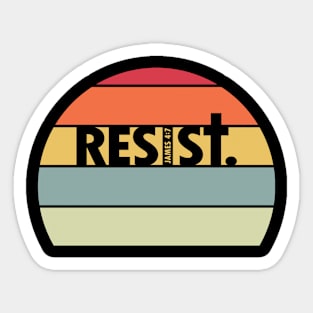 Resist, James 4:7, Cross, Christian, Quote Saying, Vintage Retro Sunset Sticker